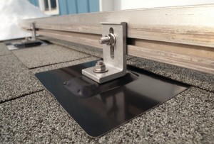 QUICK CONNECTION  The QuikFoot product has a baseplate that is fastened to the roof with a flashing over top. All EcoFasten mounting hardware is watertight and secure.    